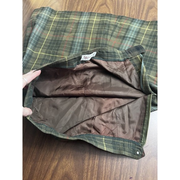 VTG Evan Picone Wool Skirt Sz L? Green Brown Yellow Plaid Pleated Union Made USA - Picture 8 of 9